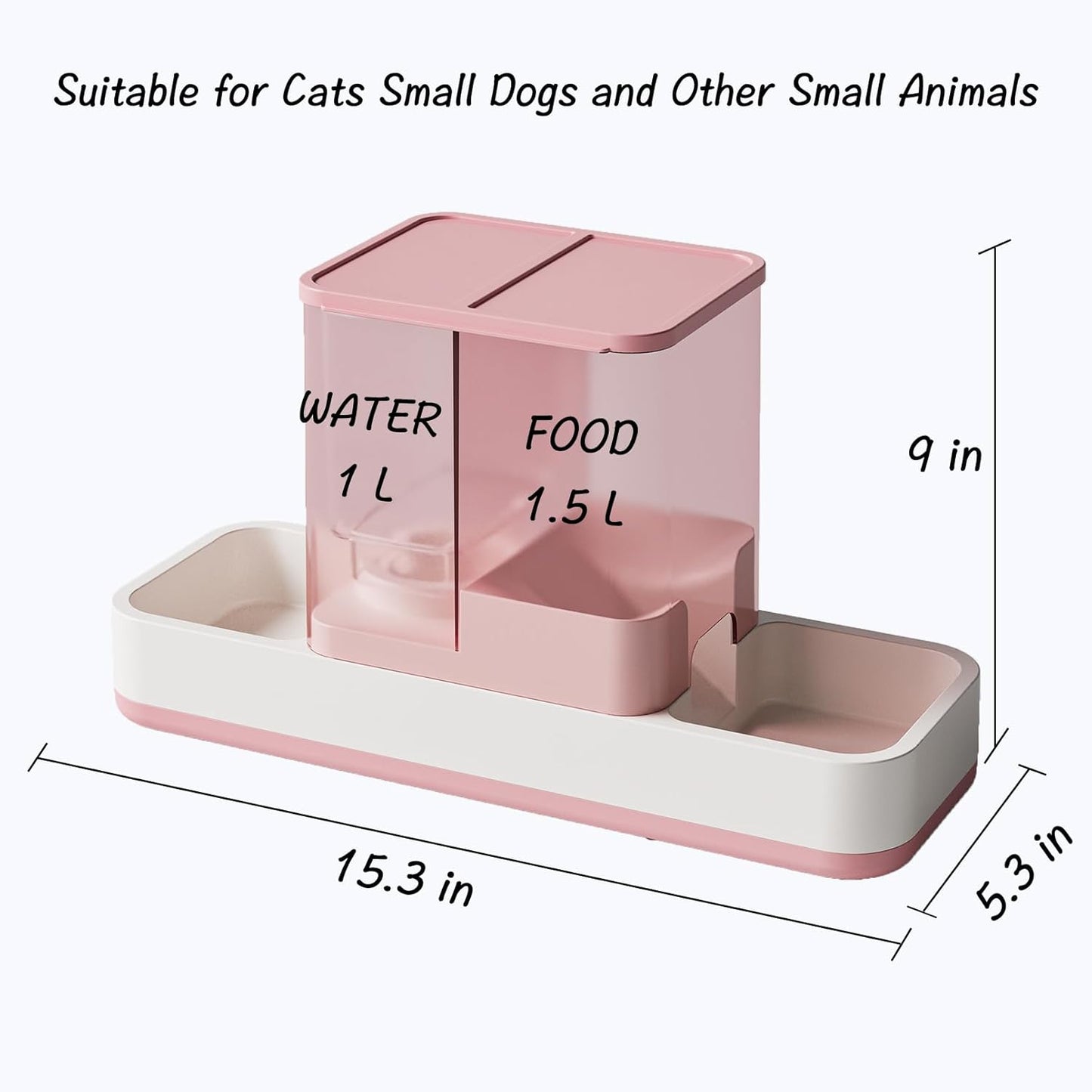 Dual-Compartment Gravity Pet Feeder and Water Dispenser – 1L Water + 1.5L Food Storage, Automatic Supply for Cats, Small Dogs, and Other Small Animals