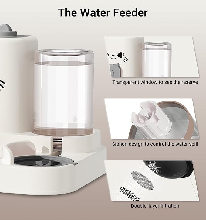 Cute Cat Design Large Capacity Dual Pet Feeder – Automatic Gravity Food & Water Dispenser for Cats and Small Dogs, 1.8L Food Bin + 0.8L Water Tank
