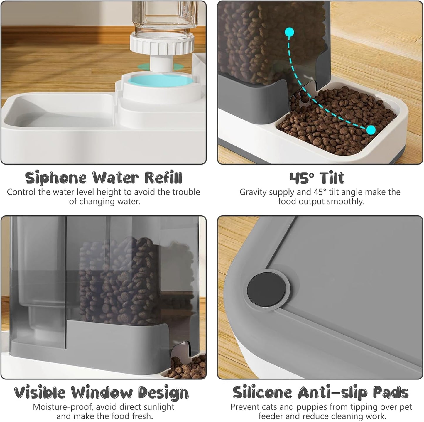 Dual-Compartment Large Capacity Automatic Pet Feeder – Gravity Food & Water Dispenser for Cats & Small Dogs, 1L Water Tank + 2L Food Bin