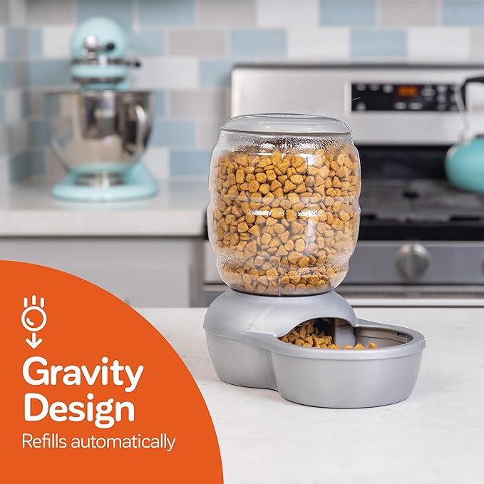 Blue Large Capacity Automatic Pet Food Dispenser – Gravity Feeder for Cats & Dogs with Transparent Food Container, Non-Slip Base, Easy to Clean