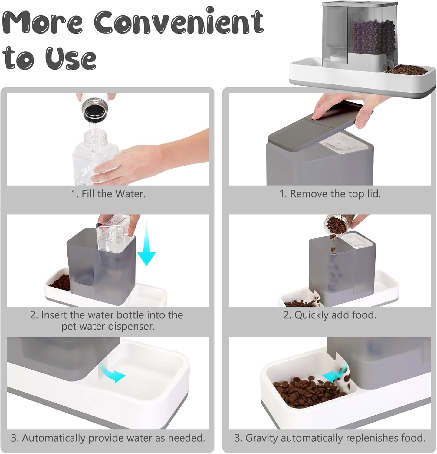 Dual-Compartment Large Capacity Automatic Pet Feeder – Gravity Food & Water Dispenser for Cats & Small Dogs, 1L Water Tank + 2L Food Bin