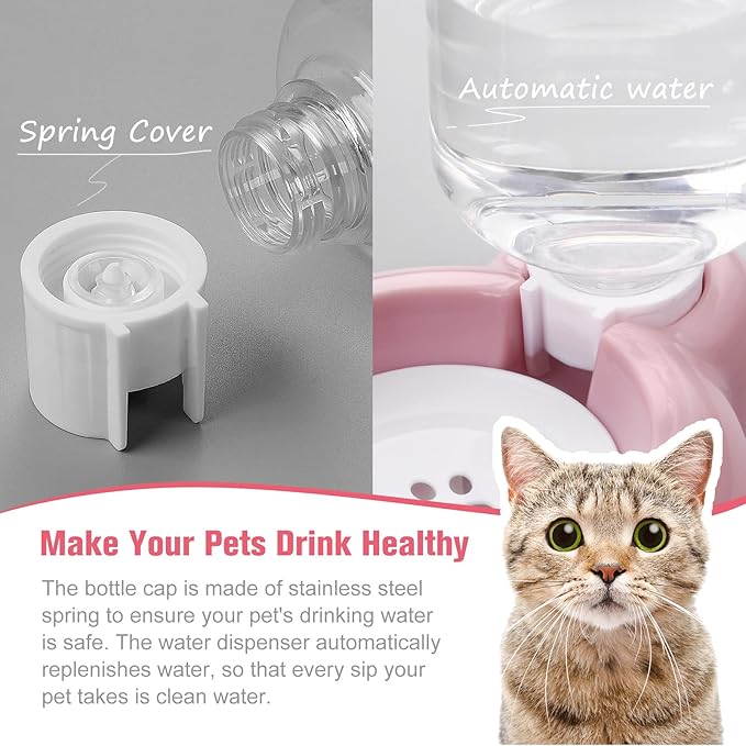 Detachable Dual Bowl Automatic Pet Feeder and Water Dispenser – Stainless Steel Food Bowl with 17oz Auto Refill Bottle, Gravity Water Supply for Cats and Dogs