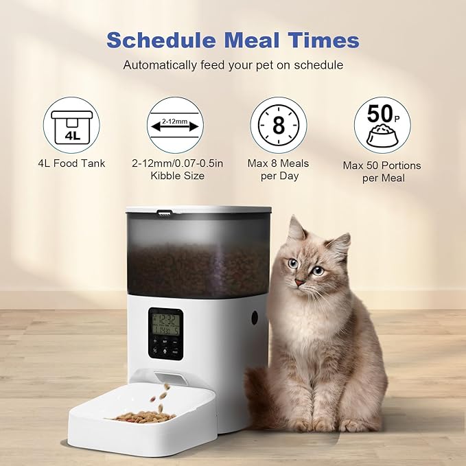 4L Smart Automatic Pet Food Dispenser with LCD Screen – Programmable Feeding Times & Portions, Large Dry Food Storage for Cats & Dogs
