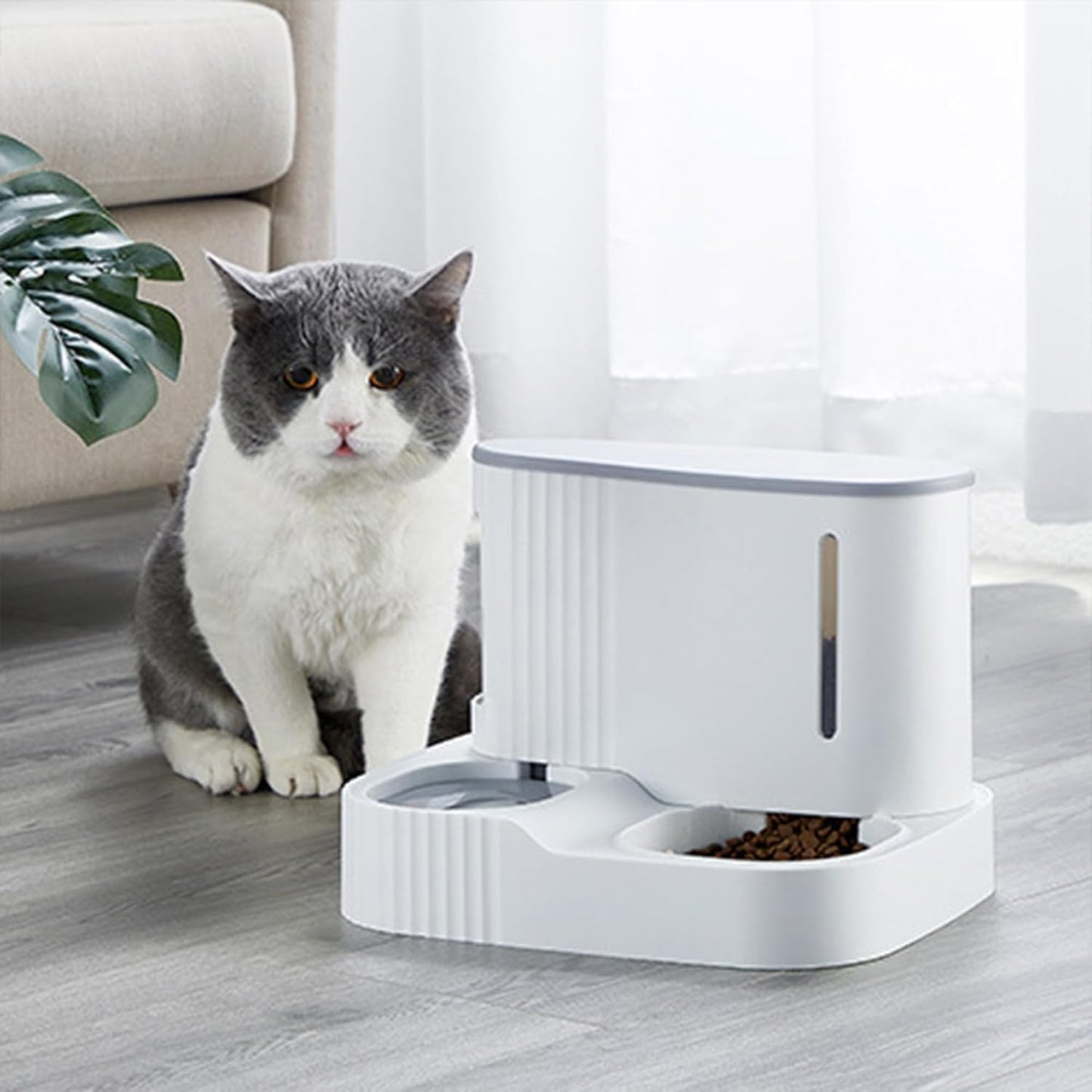 Grey Dual Automatic Pet Feeder & Water Dispenser – Gravity Food and Water Supply for Cats & Small Dogs, 0.8 Gal Food Bin + 0.2 Gal Water Tank
