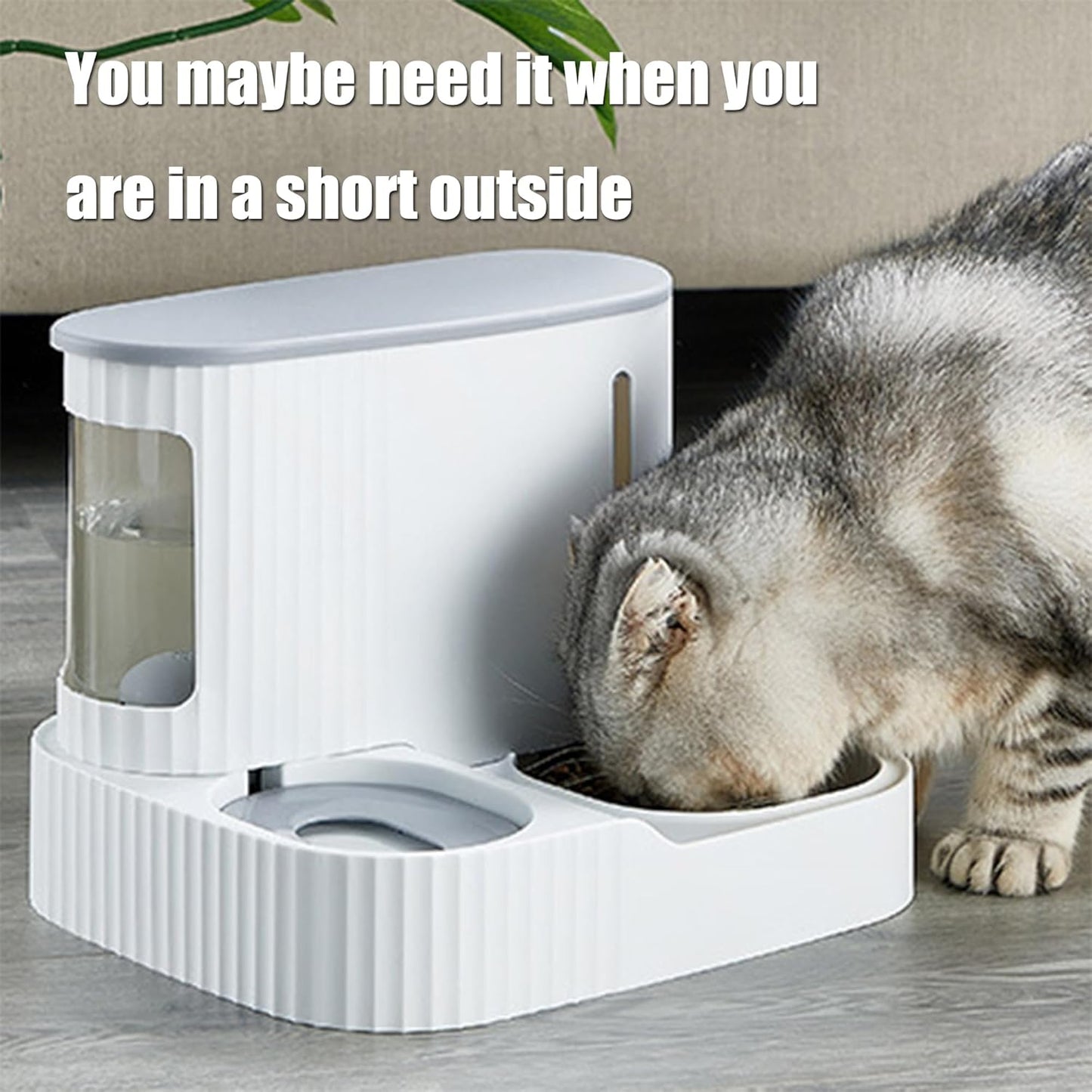 Grey Dual Automatic Pet Feeder & Water Dispenser – Gravity Food and Water Supply for Cats & Small Dogs, 0.8 Gal Food Bin + 0.2 Gal Water Tank