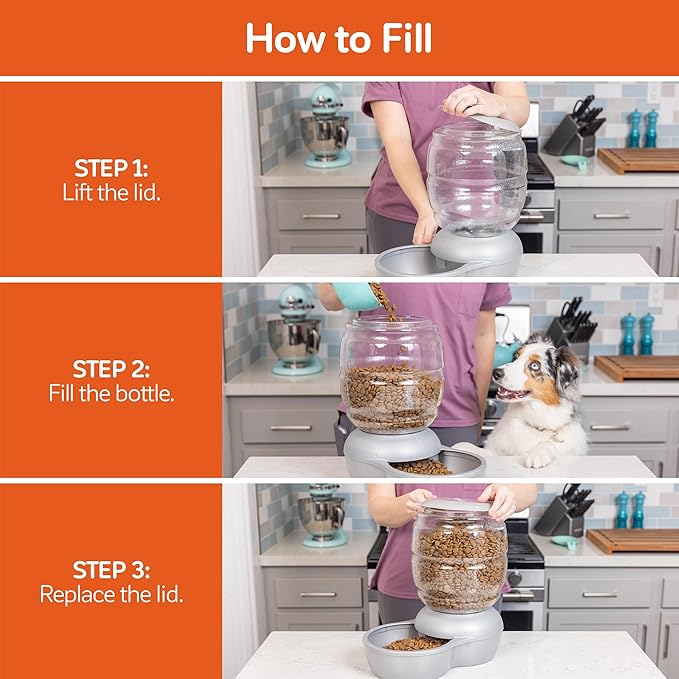 Blue Large Capacity Automatic Pet Food Dispenser – Gravity Feeder for Cats & Dogs with Transparent Food Container, Non-Slip Base, Easy to Clean