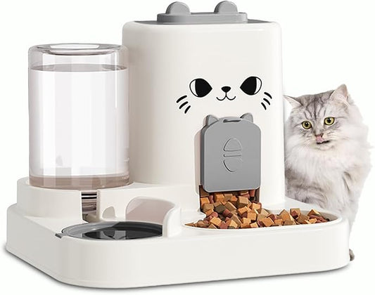 Cute Cat Design Large Capacity Dual Pet Feeder – Automatic Gravity Food & Water Dispenser for Cats and Small Dogs, 1.8L Food Bin + 0.8L Water Tank