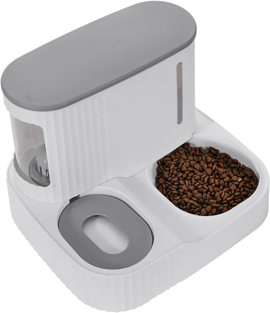 Grey Dual Automatic Pet Feeder & Water Dispenser – Gravity Food and Water Supply for Cats & Small Dogs, 0.8 Gal Food Bin + 0.2 Gal Water Tank