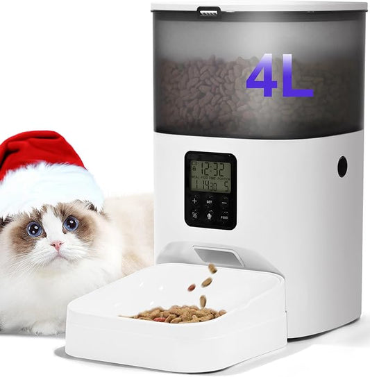 4L Smart Automatic Pet Food Dispenser with LCD Screen – Programmable Feeding Times & Portions, Large Dry Food Storage for Cats & Dogs