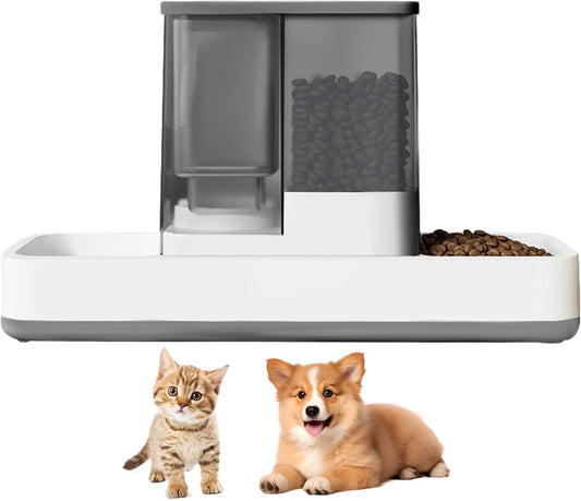 Dual-Compartment Large Capacity Automatic Pet Feeder – Gravity Food & Water Dispenser for Cats & Small Dogs, 1L Water Tank + 2L Food Bin