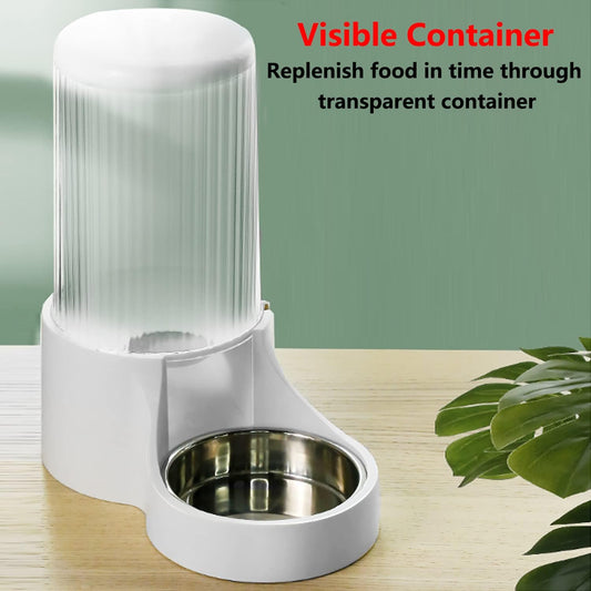 15° Tilted Neck-Protecting Large Capacity Automatic Pet Feeder – Gravity Food Dispenser for Cats & Small Dogs, Transparent Food Container, Easy to Clean & Non-Slip Base