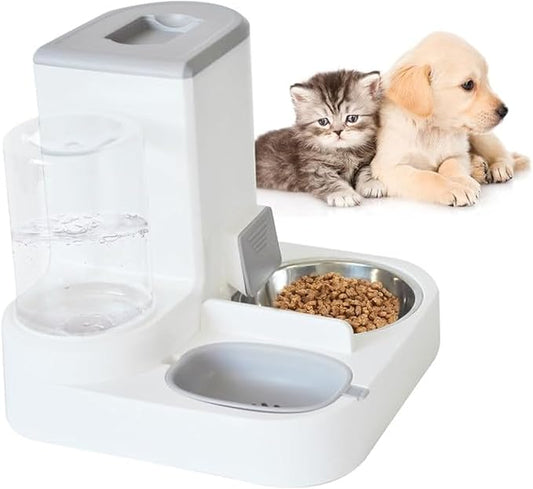 Dual Automatic Pet Feeder & Water Dispenser – Gravity Food and Water Supply for Cats & Small Dogs, 2.2L Food Bin + 1L Water Tank, Removable Stainless Steel Bowl