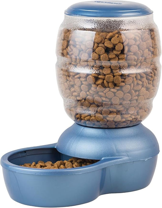 Blue Large Capacity Automatic Pet Food Dispenser – Gravity Feeder for Cats & Dogs with Transparent Food Container, Non-Slip Base, Easy to Clean